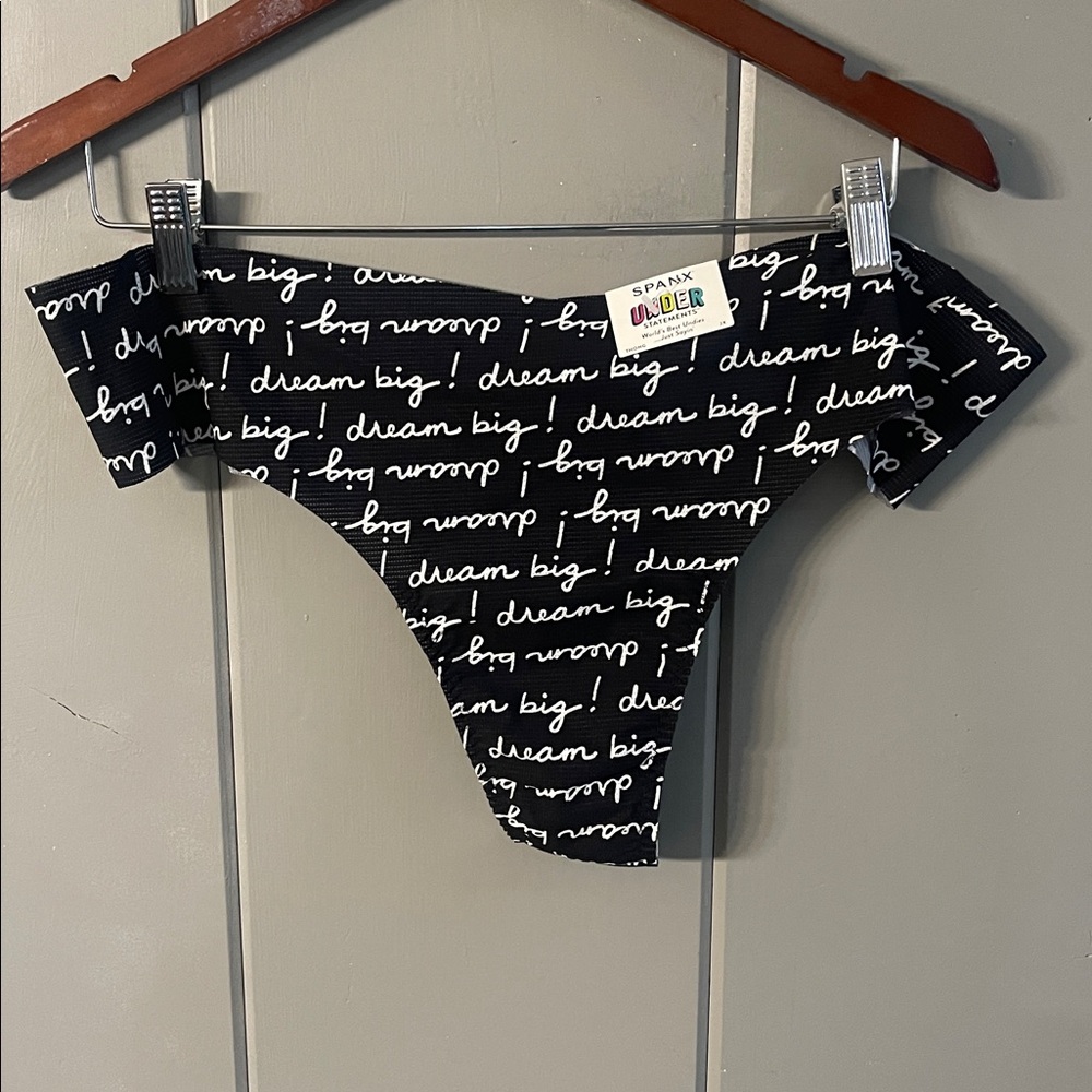 NWT Spanx Thong Panty Black White Dream Big Sissy Whimsical Burlesque Festival